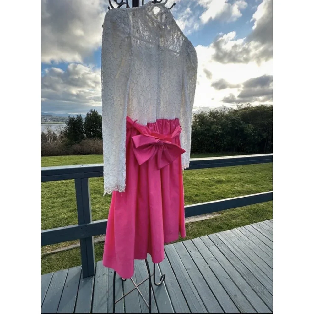 Vintage Dorissa International Nicole Dress Lace Pearls Taffeta Party Hot Pink 14